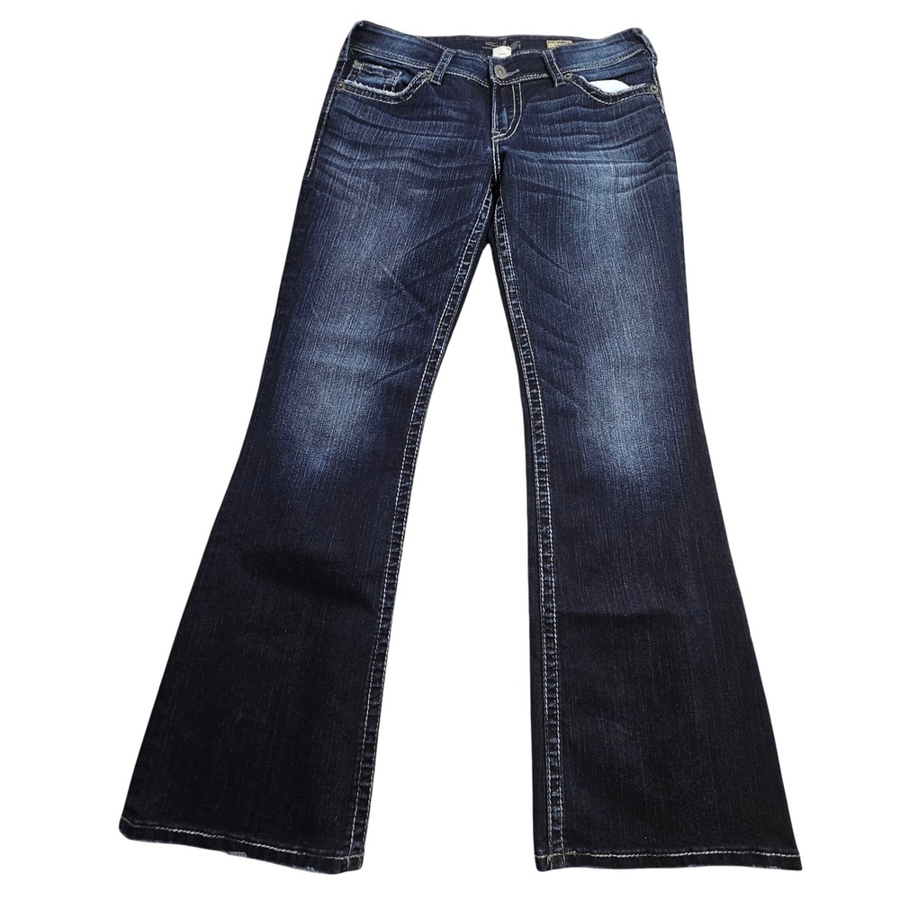 Silver Jeans Suki Surplus Bootcut Jeans Womens 32 Dark Wash Flap Pocket L9906SAF